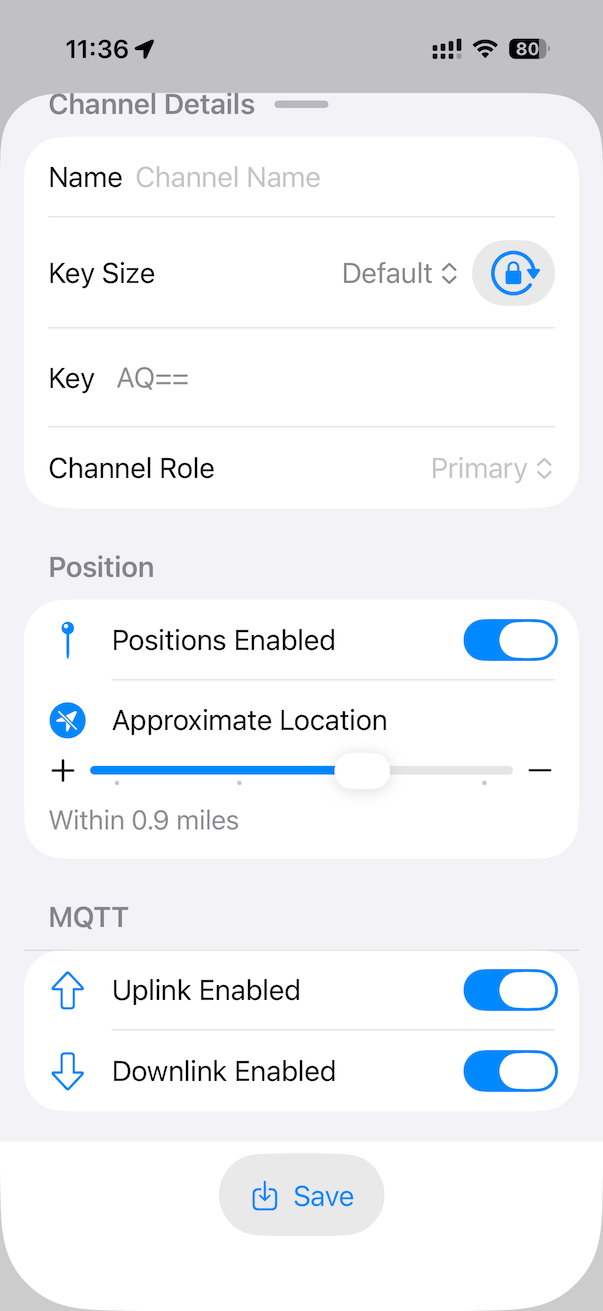 Channel Configuration (MQTT links enabled)