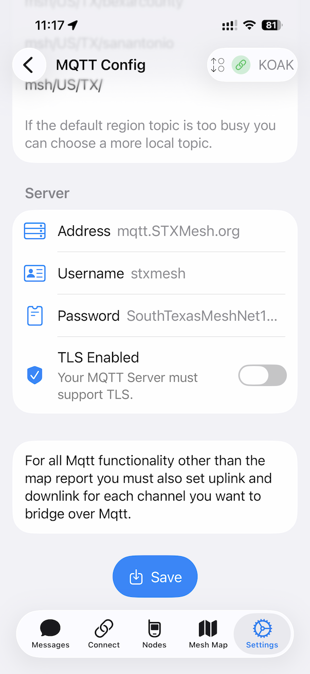 MQTT Config (STXMesh.org Server)